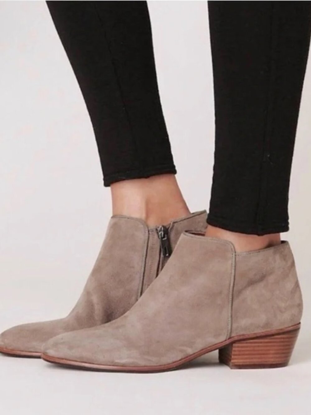 SAM EDELMAN Petty "putty" taupe gray suede booties zip ankle boots western 7.5
